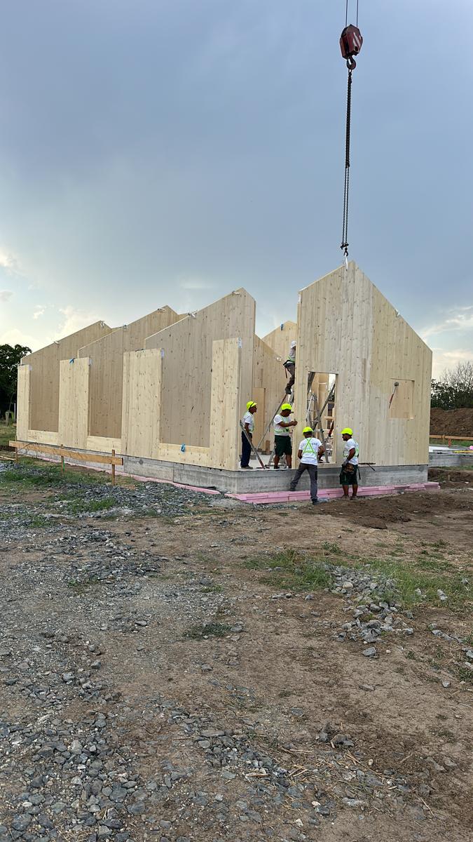 X-Lam panel lifted by crane